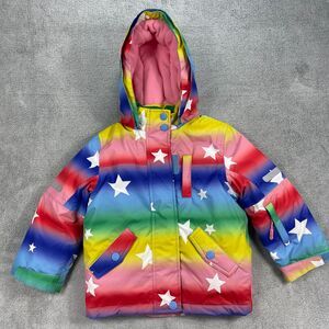 Boden Puffer Jacket Girls 3-4 Year Rainbow Fleece Lined Rainbow Star Hooded